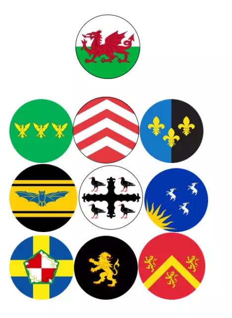 Loud&Proud- 25mm Cymru/Welsh County Flag Badges - metal backed pin button badges