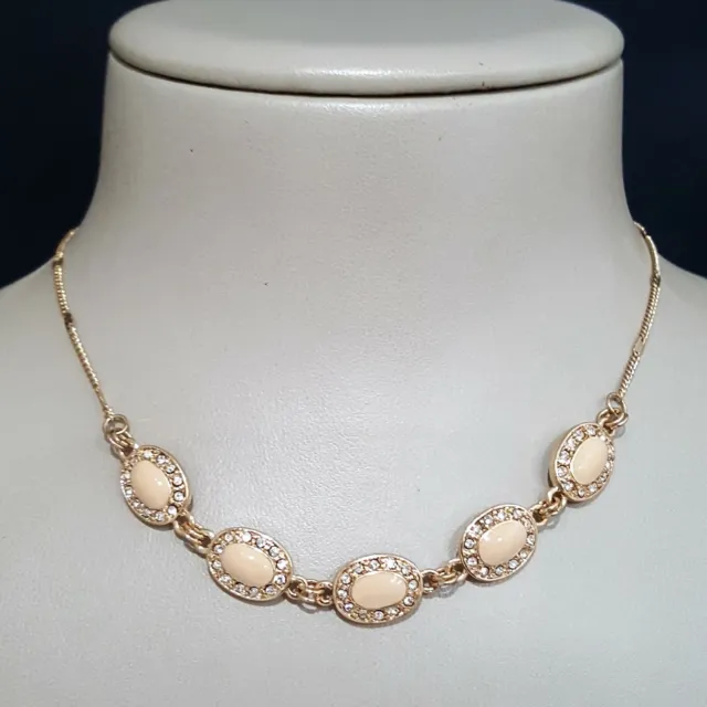 Lc Lauren Conrad Gold Tone Tan Rhinestone Necklace Nwt