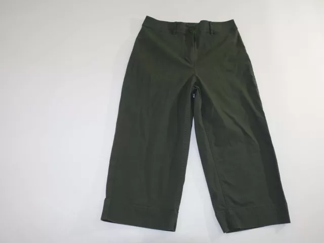 Talbots Women's Wide Leg Crop Chino Pants Size 8 Petite Green Flat Front 8P