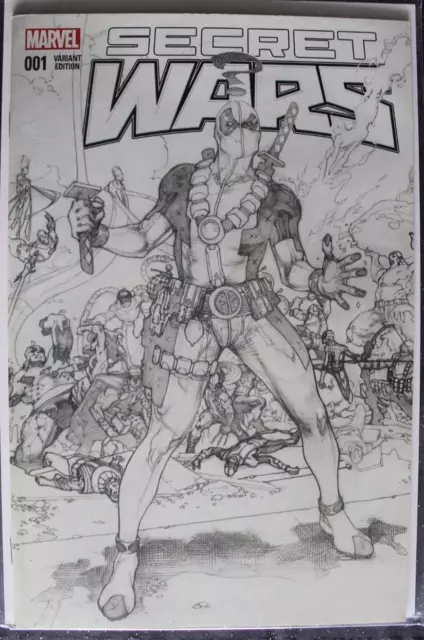 Secret Wars #1 Forbidden Planet Deadpool Black & White Sketch Variant