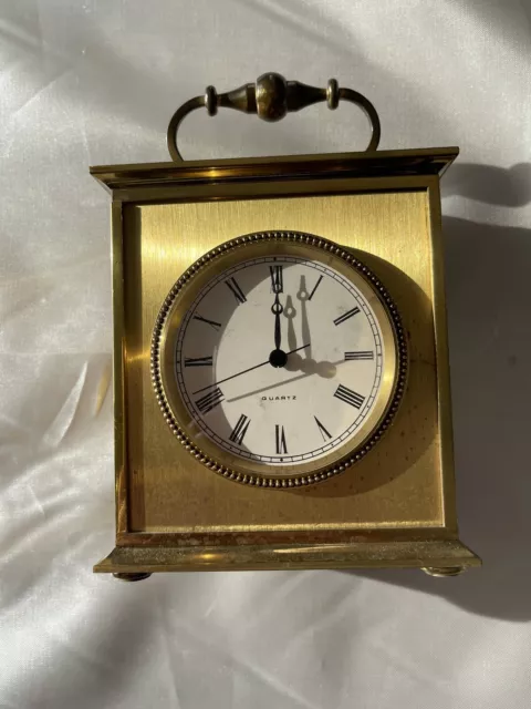 VINTAGE SCHOLER QUARTZ heavy brass carriage clock with white face