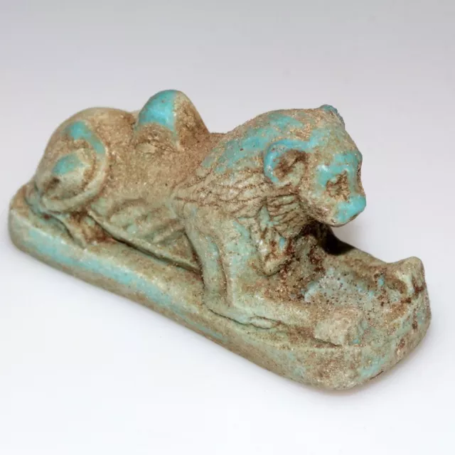 Ancient Egyptian lion blue glaze statue ornament circa 2500-1000 B.C