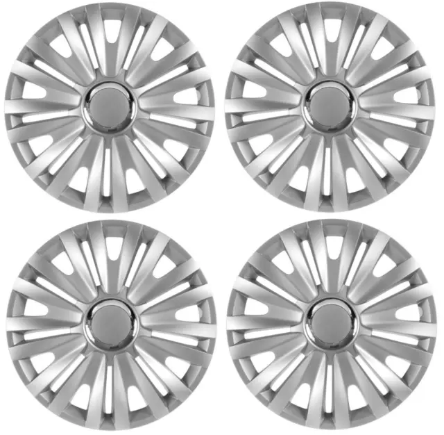 Wheel Trims 14" Inch Hub Caps Plastic Covers Full Set of 4 Silver Fit R14 TYRES