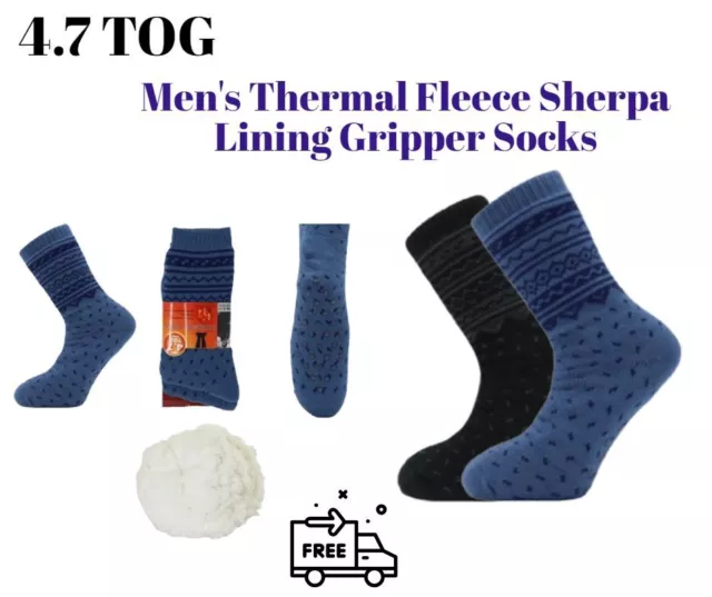 Men's Thermal Fleece Sherpa Lining Socks Slipper Gripper 4.7 TOG Warm Socks UK