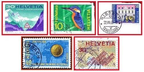 Schweiz (214a) - fünf gestempelte Briefmarken verschiedene Werte - Helvetia