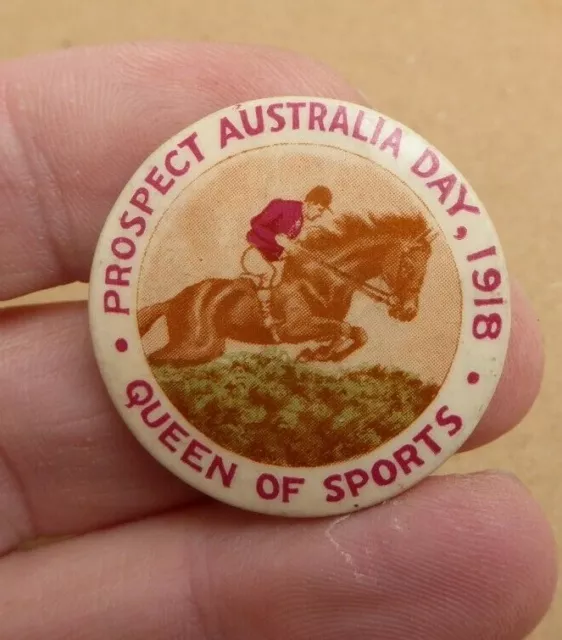 Ww1 Aif Australia Day 1918  Prospect "Queen Of Sports " Button Day Badge