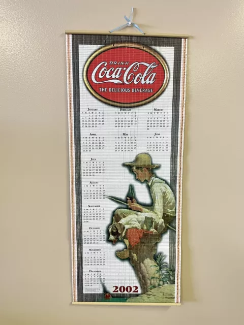 Coca-Cola Bamboo Double Sided Wall Hanging Calendar 2002/2003 12.5” X 30” Boy AD
