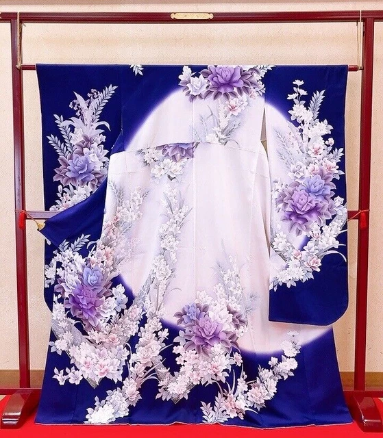 Japanese Kimono “Furisode” Wedding Pure Silk/Purple/White/flower/luxury