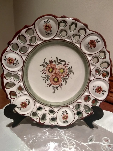 Vintage. Antiguo Plato Placa Cerámica Pintada A Mano, Cerámica Rc De Portugal.