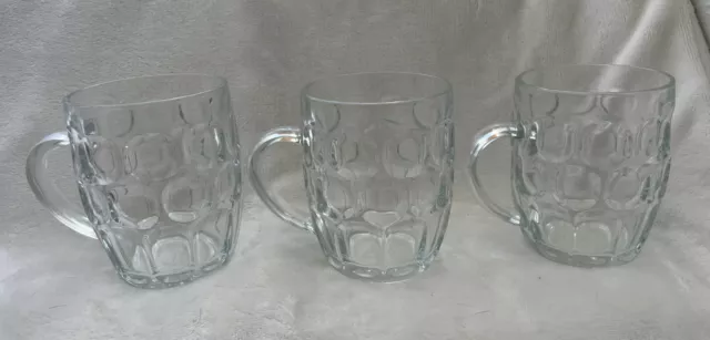 3 Vintage Ravenhead Glass Dimpled Thumbprint 16oz Mug Beer Stein England