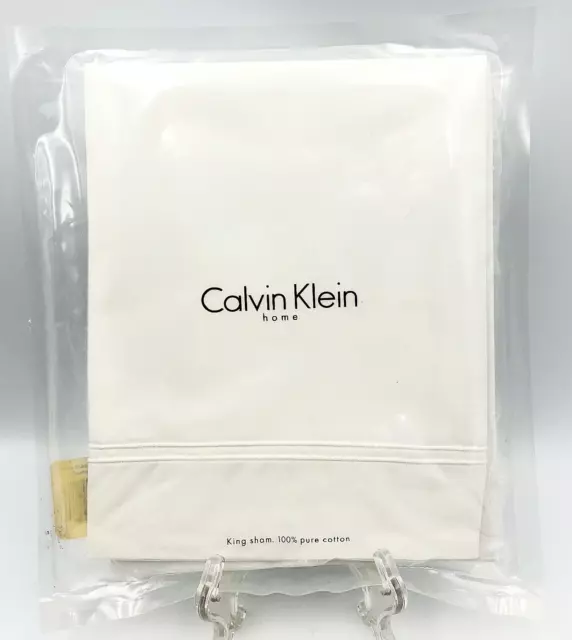 CALVIN KLEIN HOME Double Row Cord White King Pillow Sham 100% Combed Cotton NIP