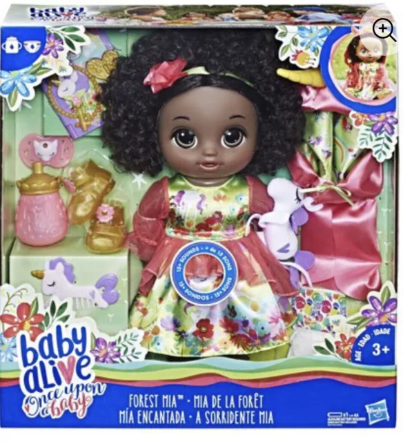 Baby Alive Once Upon a Baby Forest Tales Mia, African  American Doll Drinks/Pees