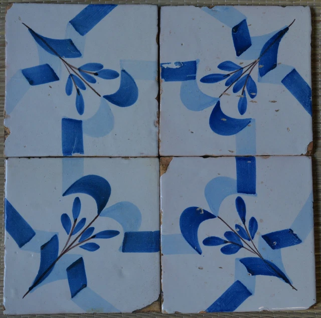 4-Tile Set Antique Spanish - Hand Painted - Century Xviii 2