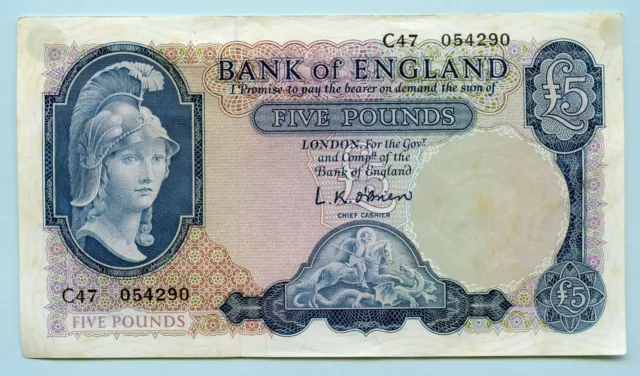 Bank of England  £5 BANKNOTE FEBRUARY 1957 OBRIEN PREFIX C47