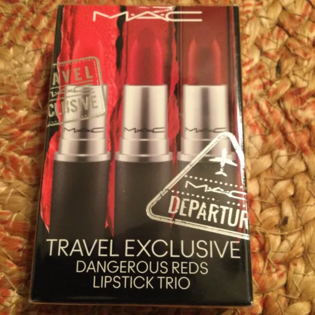 Trío de lápices labiales rojos peligrosos exclusivos para viajes MAC sellado CAJA NUEVA SELLADA