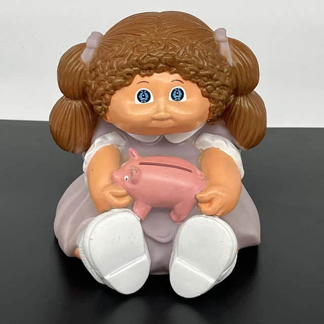 Cabbage Patch Kids Doll Bank Brunette Girl Pink Piggy Bank Appalachian Artworks