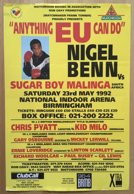 Superb Rare Nigel Benn Vs Sugar Boy Malinga Original Handbill Poster 1992!!