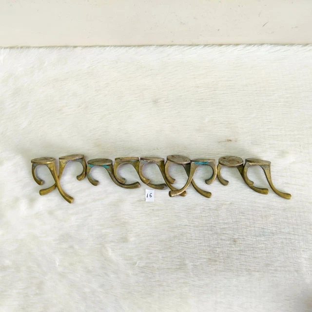 1920s Vintage Brass Wall Hooks Hanger Rich Patina Decorative Collectible 9 Pcs