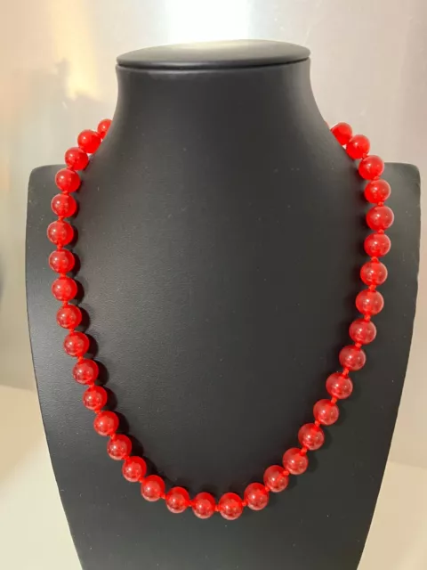 JADE Kugel Kette Collier KNALLROT ca 10 mm  50cm x einzeln geknotet x Magnet x