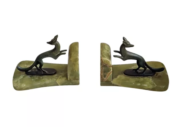 Art Deco Bronze - Pair Bookends Marble/ Bronze/ fuchs (#16131