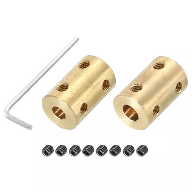 Shaft Coupler L22xD14 5mm to 6mm Brass w Screw,Wrench Gold 2Pcs