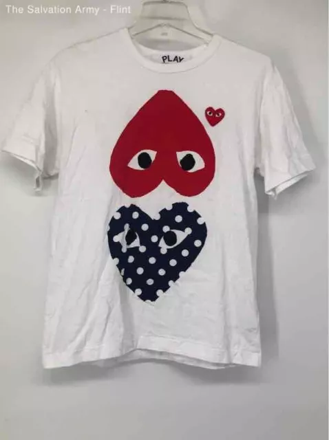 Comme Des Garcons Play Mens White Heart Short Sleeve Pullover T-Shirt Size Large