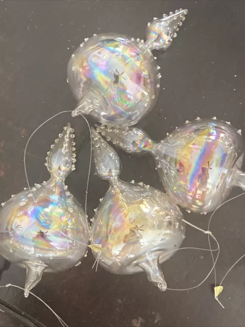 Vintage Hand Blown Iridescent MCM Glass Christmas Ornament Atomic SILVESTRI
