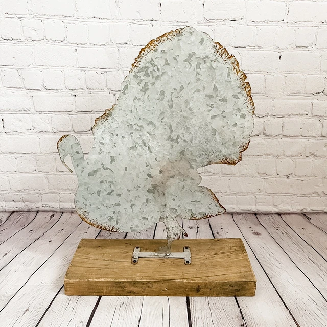 Primitive Farmhouse Metal Wood Turkey SCULPTURE 18” BIRD FIGURE Sculpture Decor