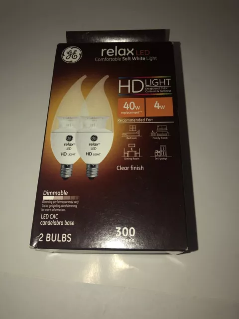 New GE LED Relax HD Light 4 Watt 40 Watt Dimmable Candelabra Base SHIPS N 24HR 2