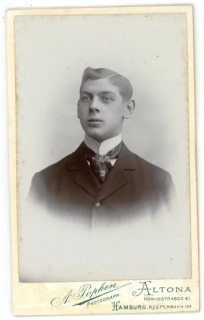 Antique CDV Circa 1900'S Handsome Young Man in Smart Suit Popken Hamburg Germany