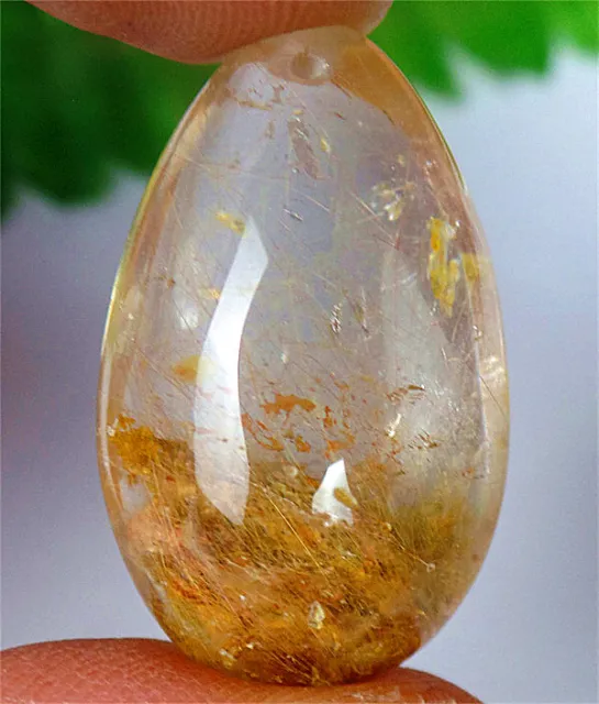 28x18x12mm Natural Gold Rutilated Quartz Crystals Teardrop Reiki Pendant BQ67577