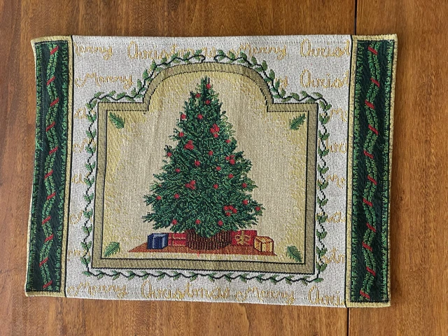 Tapestry Christmas Tree Placemats Lot of 4 Holiday Woven Table Green