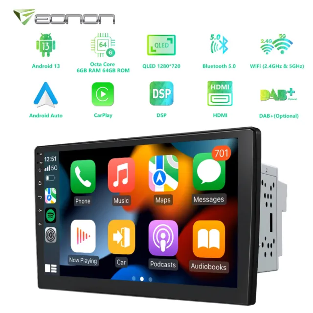 Android 13 6+64GB Double 2Din 10.1" Car Stereo Radio GPS Navigation CarPlay WiFi