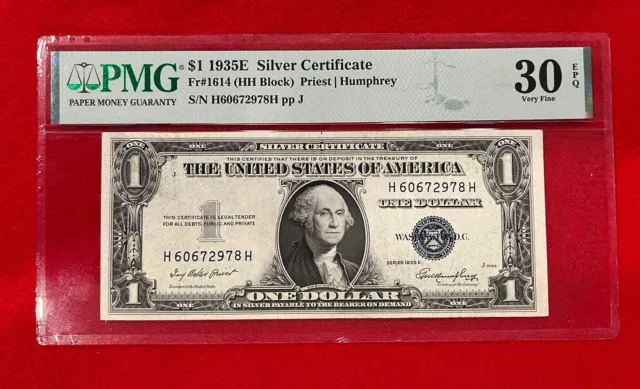 $1 1935-E Silver Certificate PMG -30 EPQ, Very Fine! ,Fr# 1614 (HH Block)