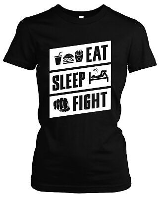 EAT Sleep Fight donna malvagia T-SHIRT | combattere Box MMA ULTRAS