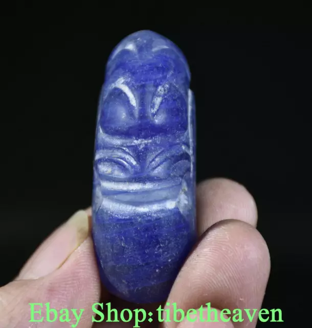 6.5CM Old Chinese Hongshan Culture Blue Crystal Carved Helios Pendant F40