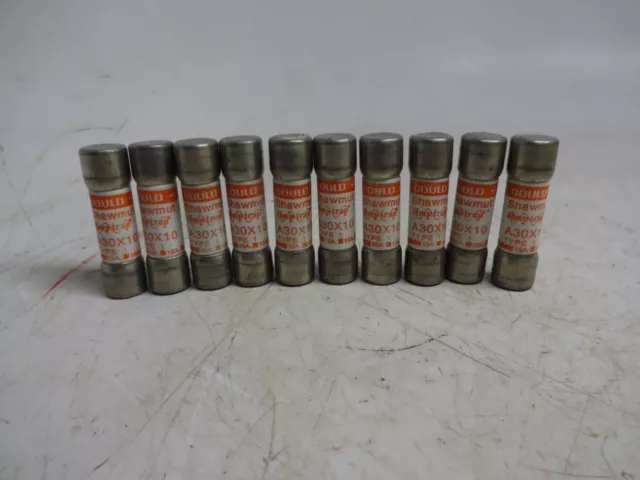 Lot of 10 Gould Shawmut Amptrap A30X10 Type 1 Fuse 10A 300V Form 101 A30X10-1