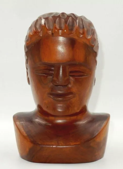 Vintage Tribal Man Head Bust Hand-Carved Solid Walnut Hardwood