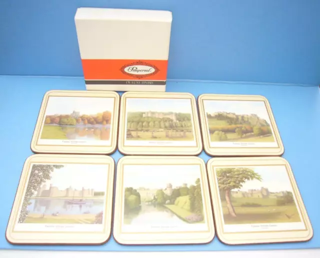 Vintage Box of 6 Pimpernel Deluxe Finish Coasters Famous British Castles Made UK