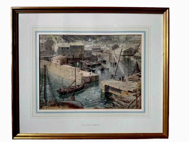 William Wigley Original Aquarell Polperro Harbour