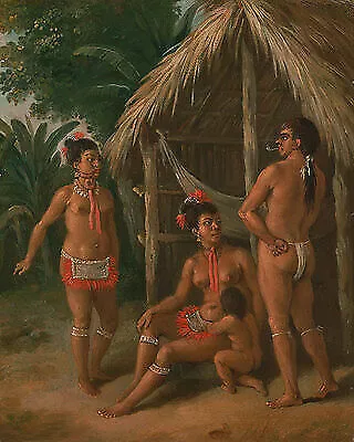 A Leeward Islands Carib family outside a Hut Brunias Eingeborene B A3 00275