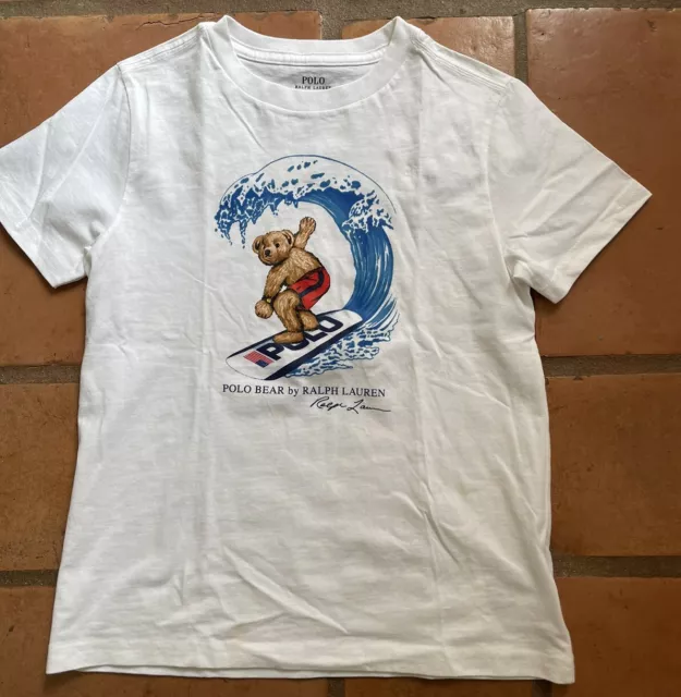 Polo Bear Surfing Ralph Lauren NWOT White Short Sleeve T-Shirt Tee Boys Size 7