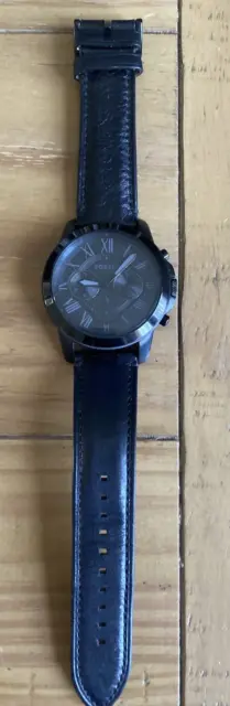 Fossil FS5132 Grant Chronograph All Black Leather Men's Watch Quartz movement