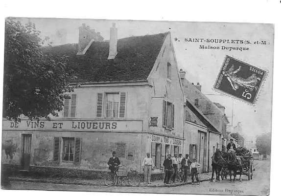 CPA Carte postale Ancienne -SAINT SOUPPLETS-77-CAFÉ-ATTELAGE