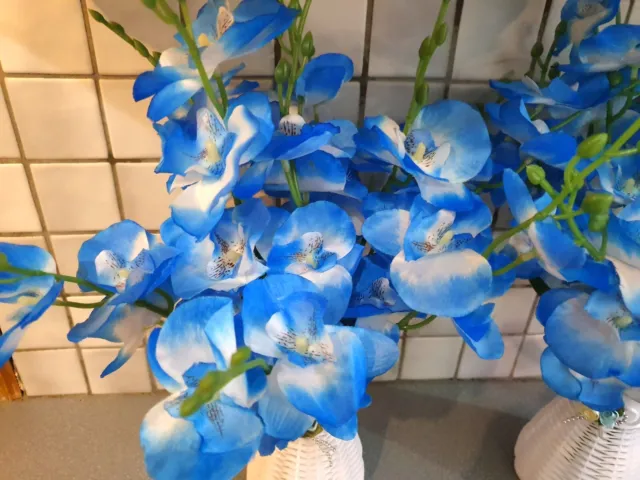 Paar künstliche Haufen blaue Phalaenopsis Orchidee Blume & Vasen Dekorationen 2