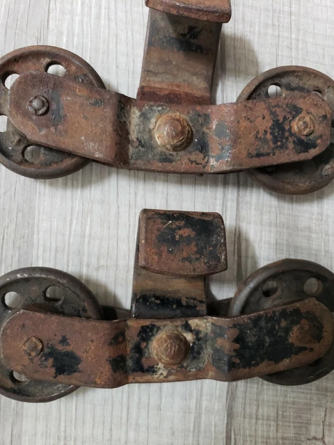 Lot Of 2 Vintage Antique Iron Barn Door Track Roller Hangers 6