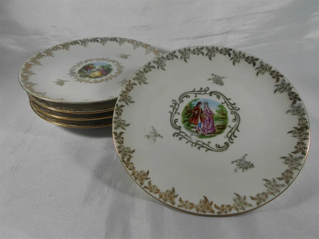 Service à Café Moka 6 Tasses Porcelaine - Décor Scène Galante - Parfait état