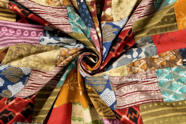 Indien Coton 4.6m Main Bloc Imprimé Handmade Patchwork Tapisserie Tissu