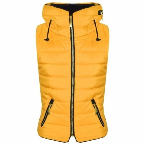 Bambine Ragazzi Senape Piumino Bolle senza Maniche con Cappuccio Gilet Giacca