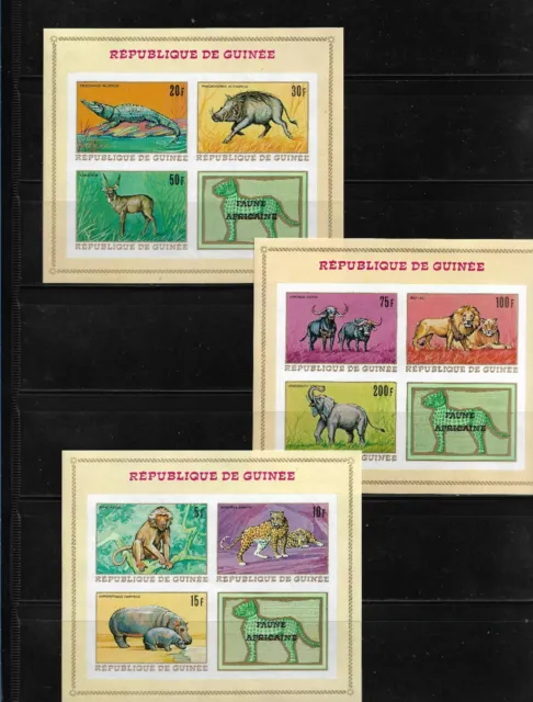 República De Guineé 1968, Tres Hojas Bloque Serie Fauna Africana Sin Dentar.mnh.